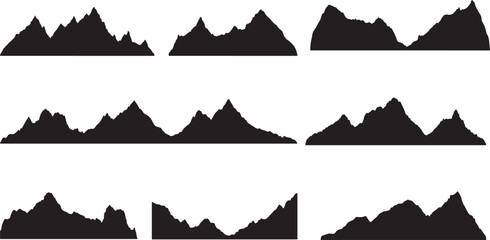 Minimalist mountain silhouette set isolated on transparent background, Vector, illustration