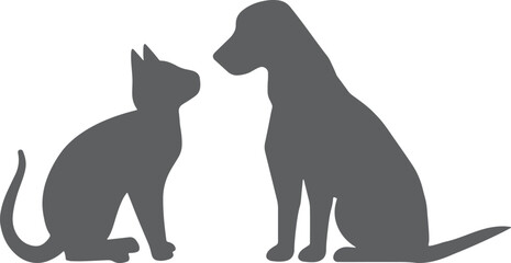 Silhouette of cat and dog sitting together isolated on transparent background, Vector, illustration