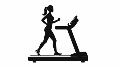 Fototapeta premium Woman Running on Treadmill Silhouette Fitness Exercise.