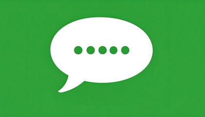 A simple illustration of a white speech bubble with five dots inside, centered on a green background