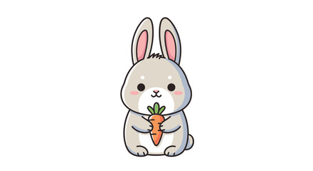 Obraz premium Cartoon rabbit holding carrot isolated on white background vector illustration