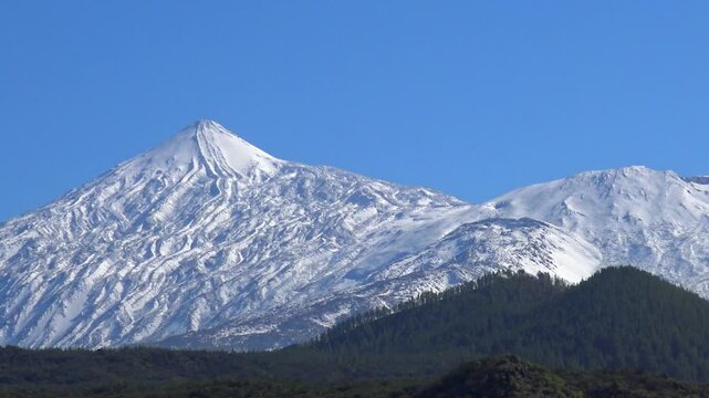Mount Teide, volcano covered with white snow, Tenerife, Spain, Canary Islands
