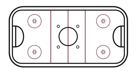 Hockey rink illustration with center circle face off spots and markings