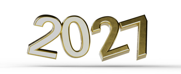 Stylish 3D rendered gold 2021 text against a clean white backdrop, ideal for New Year greetings, events, and festive pro © vegefox.com