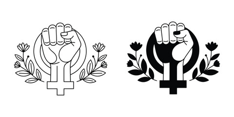 Empowering Feminist Raised Fist Icons With Venus Sign © vectorise