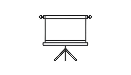 A simple black and white line drawing of a projector screen on a tripod stand, perfect for presentations or displays