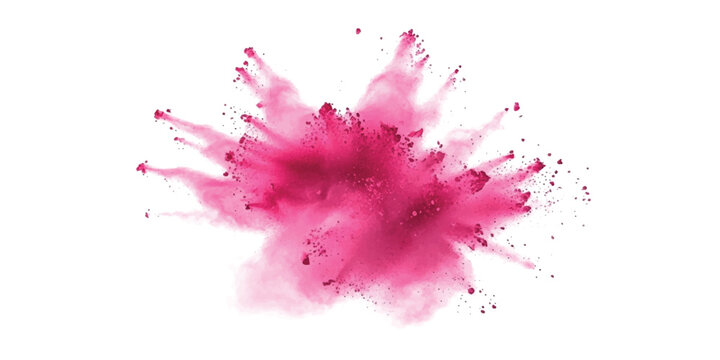A dynamic and colorful explosion of pink powder captured against a clean white background.