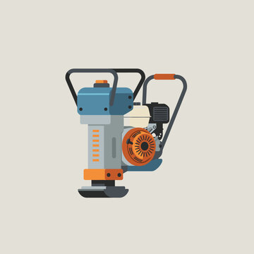 Flat illustration of a tamping rammer, a construction machine for soil compaction.