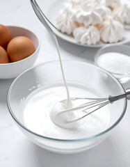 Making Homemade Meringue with Wire Whisk Close Up
