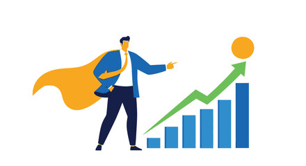 Businessman celebrating financial success with rising profit graph