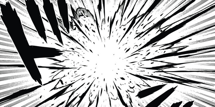 Dynamic black and white manga panel illustrating an intense, high-speed burst of energy or impact