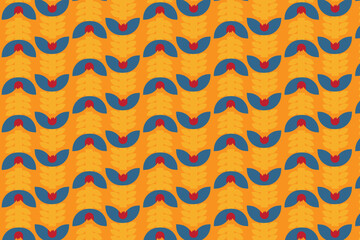 Seamless Folk Floral Pattern with Stylized Leaves on Orange Background