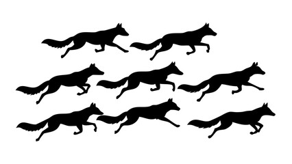 Obraz premium Dynamic silhouettes of wolves captured in mid-stride and various postures