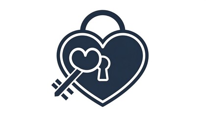 A stylized black heart-shaped padlock with a key, keyhole, and handle on a white background. It symbolizes love