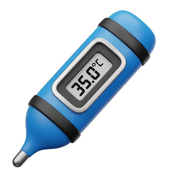 3D blue digital thermometer displaying 35.0&deg;C, healthcare and temperature measurement Transparent PNG