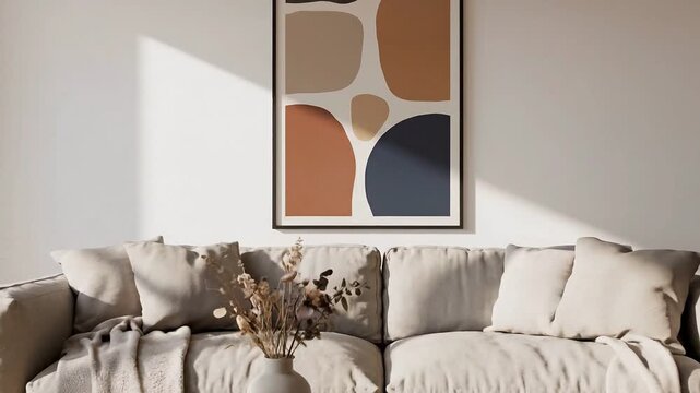 Modern living room interior featuring a luxury sofa and elegant furniture design with a lamp and decor to create a comfortable home atmosphere in a stylish apartment