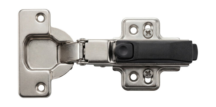 Concealed European hinge with soft-close mechanism.
