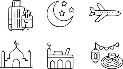 Obraz premium Ramadan kareem doodle line icons set. eid mubarak line icon set. holiday islam line icon