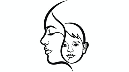 Woman face profile with boy face silhouette inside, maternal love and child relationship