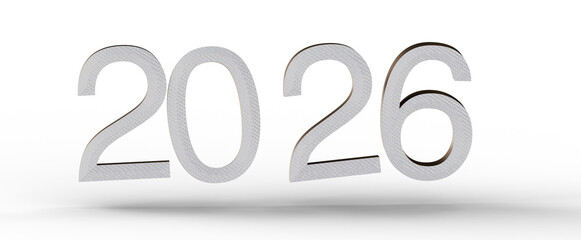 2026 year text on white background. Illustration for future, new beginnings, planning, calendar, design and more. High-q