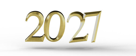 Stunning golden 3D 2027 text on a clean white background, perfect for new year greetings and festive designs. © vegefox.com