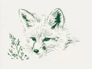 Brown hand-drawn fennec fox portrait in minimal vintage ink sketch style on light paper, suitable for wildlife branding, eco packaging, stationery, educational prints and rustic wall decor