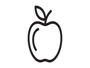 A simple line drawing of a black apple with a leaf on a white background