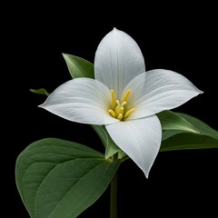 Obraz premium Close-up isolated shot of a pristine white trillium bloom, highlighting the detailed texture and delicate structure of the petals, environment, stamen, pristine