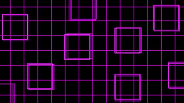 Abstract purple geometric grid background, floating square frames animation loop