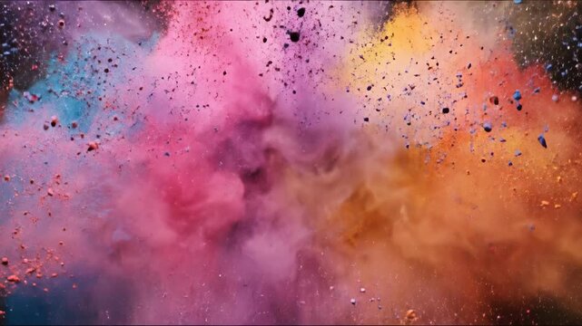 Holi festival colors exploding, vibrant powders in mid air, celebrating joy and tradition with a burst of pigment, festive atmosphere, Indian culture, bright hues