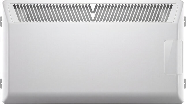 White wall-mounted convector heater with a sleek design.