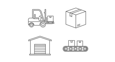Warehouse logistics icons delivery packaging and transportation elements