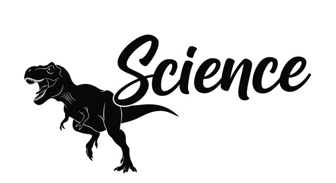 Black dinosaur silhouette with science text