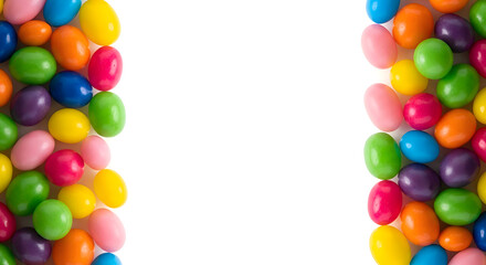 Fototapeta premium Happy easter Assortment of colorful jelly beans arranged on a white background with copy space image photo