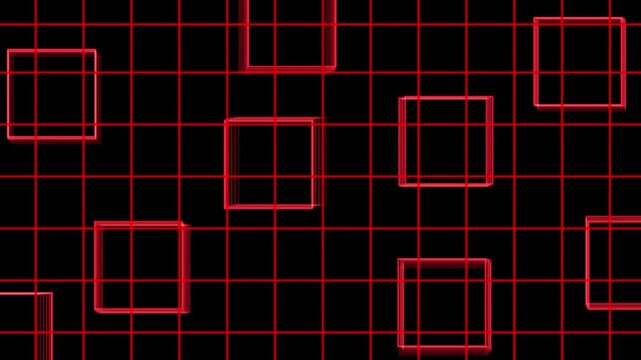 Abstract red geometric grid background, floating square frames animation loop