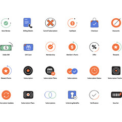 A collection of blurry icons on a white background