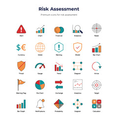 A collection of colorful risk assessment icons and symbols