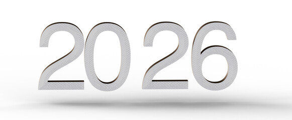 3D render of the year 2026 isolated on a white backdrop, perfect for New Year, business, or futuristic designs. Ready fo