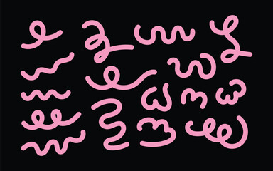 Fototapeta premium Neon pink squiggly lines on black background