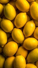 A pile of fresh, ripe yellow lemons filling the frame