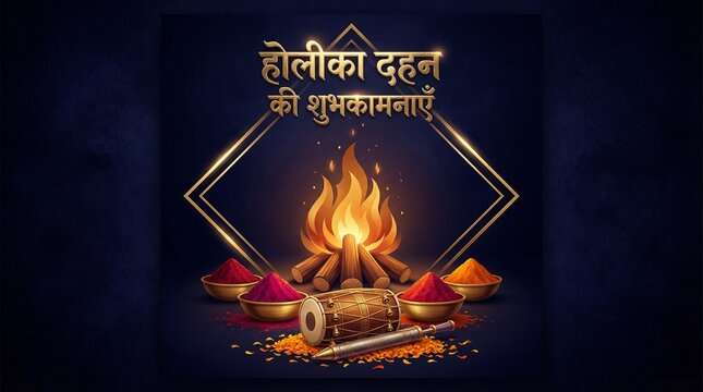 Elegant Holika Dahan Greeting Design with Bonfire Illustration