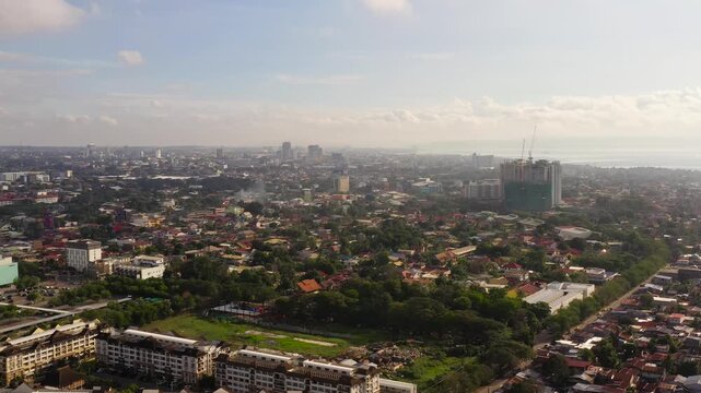 Aerial drone of of Davao city. Davao del Sur, Philippines.
