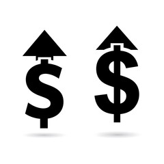 Two dollar sign icons with upward arrows, symbolizing increasing value and rising prices