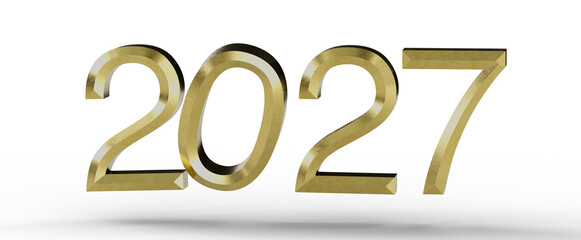 Elegant gold 2027 design on white, perfect for new year greetings, financial forecasts, or future planning. Suitable for © vegefox.com