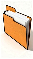 Brown manila folder with white documents inside, standing upright on a white background with a subtle shadow, representing organization and paperwork.