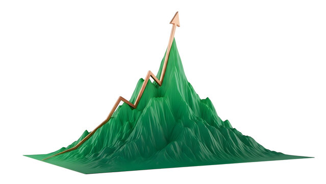 3d green mountain graph with rising trend line