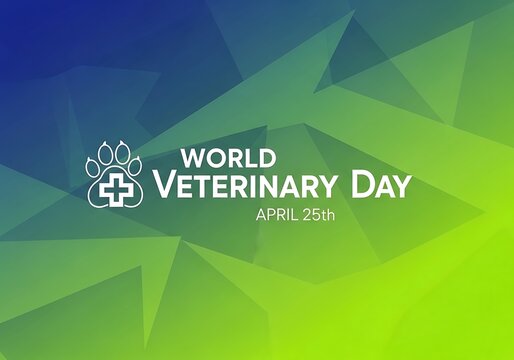 World veterinary day logo with green and blue gradient background