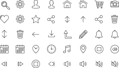 Fototapeta premium Essential User Interface Line Icons Set, Modern Minimal Outline Vector Collection for Web and Mobile Applications