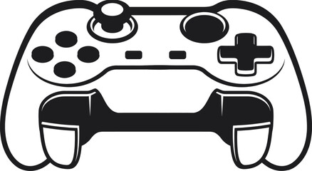 Obraz premium Video Game Controller Silhouette Detailed Button Shapes Solid Black Gaming Pad