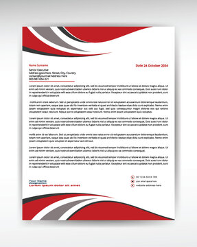 professional letterhead with modern red and white abstract elements for official company correspondence and branding